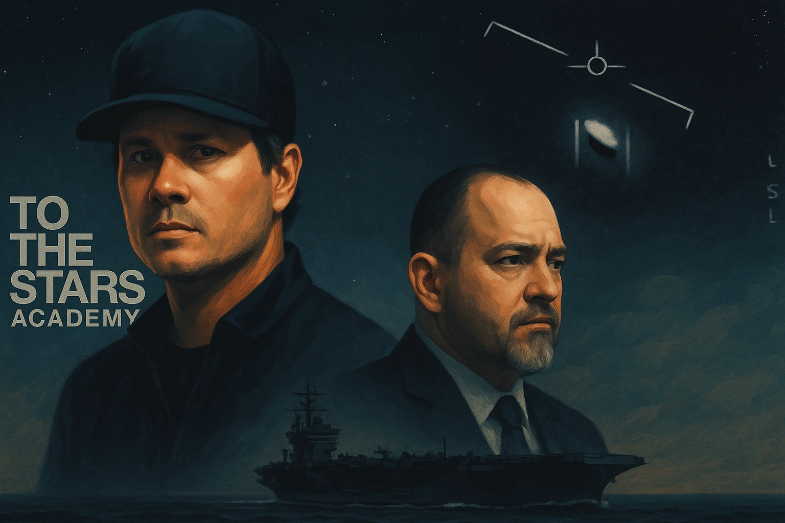 Artistic representation of key figures from the early UAP disclosure movement