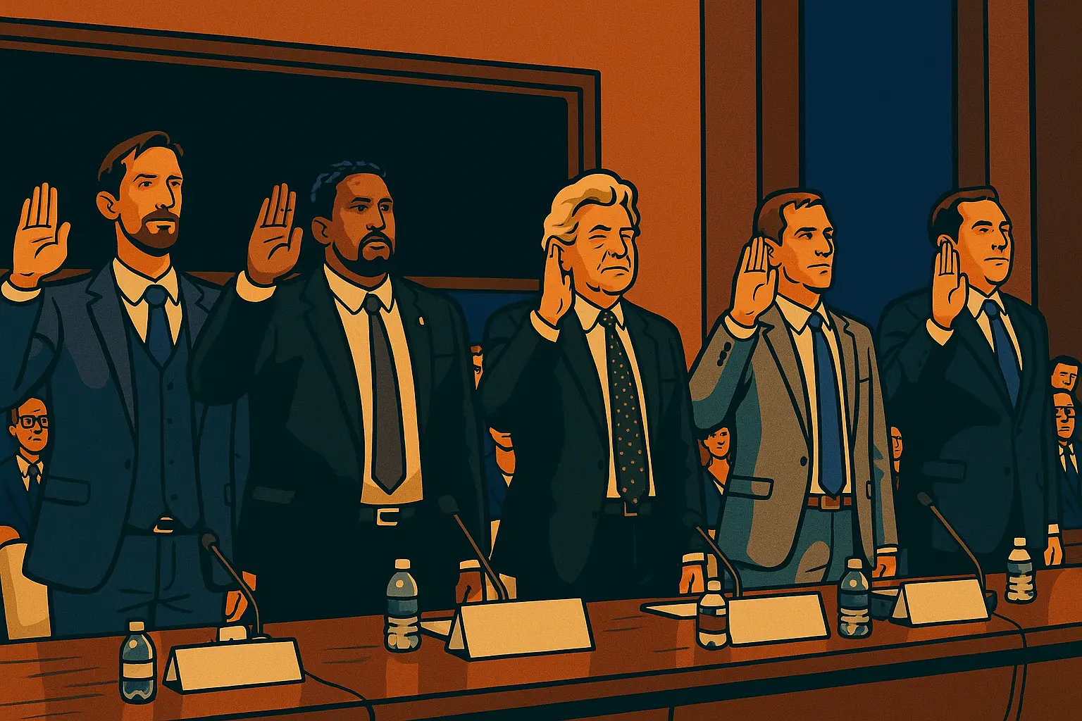 Artistic representation of September 2025 UAP Hearing witnesses testifying